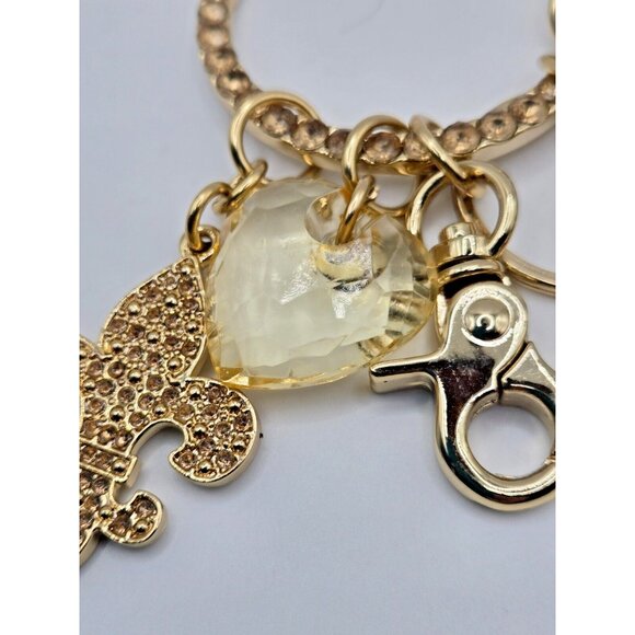 Kathy Van Zeeland Hearts Crystal Pave Fleur Gold Tone Mixed Charm Keychain - Picture 3 of 9